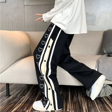 Harajuku Wide leg Sweatpants Male Oversize Men Streetwear Side Button Baggy Pants Casual Sport Split Basketball Track Trousers